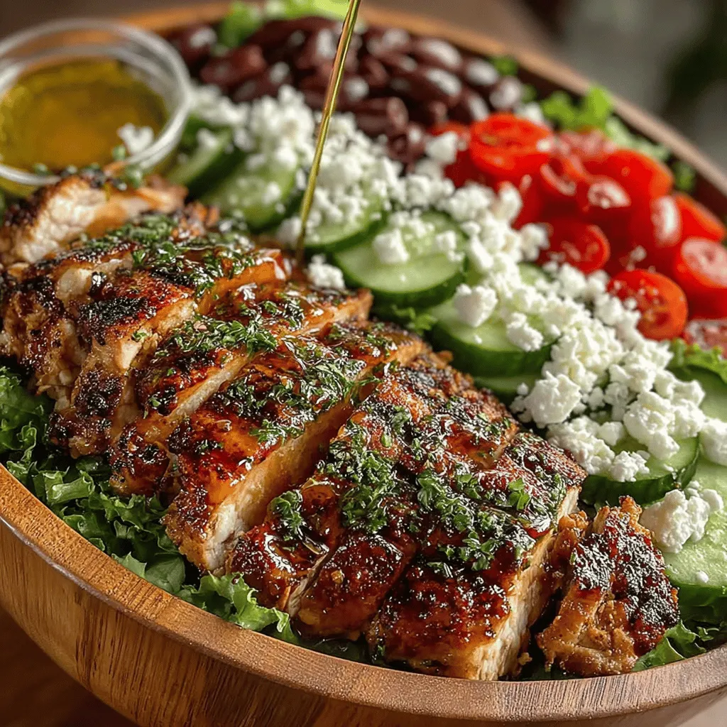 Mediterranean cuisine is renowned not only for its vibrant flavors but also for its numerous health benefits. Rich in fresh fruits, vegetables, whole grains, and healthy fats, this culinary tradition promotes heart health, weight management, and overall well-being. Among the many delightful dishes that embody this healthy lifestyle, <strong>Grilled Chicken Greek Salad</strong> stands out as a harmonious blend of flavors and textures. This salad features juicy grilled chicken, crisp vegetables, and a medley of traditional Mediterranean ingredients, making it a perfect choice for any meal, whether you’re enjoying a leisurely lunch, a satisfying dinner, or a light snack.” /></p>
</p>
<h2>Building the Salad Base</h2>
</p>
<p>The foundation of any great salad lies in its base, and for our Grilled Chicken Greek Salad, this is no exception. A vibrant and fresh vegetable mix not only complements the grilled chicken but also brings a burst of flavors and textures to the dish.</p>
</p>
<h3>Preparing the Fresh Vegetable Mix</h3>
</p>
<p>To create a delightful salad base, gather the following fresh vegetables:</p>
</p>
<p>– 1 cup cherry tomatoes, halved</p>
<p>– 1 cucumber, diced</p>
<p>– 1 bell pepper (red or yellow), chopped</p>
<p>– 1 small red onion, thinly sliced</p>
<p>– 1 cup Kalamata olives, pitted and halved</p>
<p>– 1 cup feta cheese, crumbled</p>
<p>– 2 cups mixed greens (like arugula, spinach, or romaine)</p>
</p>
<h4>Step-by-Step Instructions:</h4>
</p>
<p>1. <strong>Wash and Dry Vegetables</strong>: Rinse all vegetables under cold water and gently pat them dry with a clean towel or use a salad spinner to remove excess moisture.</p>
</p>
<p>2. <strong>Chop the Vegetables</strong>: For even texture, aim for similar sizes when chopping. Halve the cherry tomatoes, dice the cucumber, chop the bell pepper into bite-sized pieces, and slice the red onion thinly. If you find the onion too pungent, soaking it in cold water for 10 minutes can help mellow the flavor.</p>
</p>
<p>3. <strong>Combine the Ingredients</strong>: In a large salad bowl, combine the cherry tomatoes, cucumber, bell pepper, red onion, Kalamata olives, and mixed greens. Toss gently to mix the ingredients without bruising them.</p>
</p>
<h3>Seasonal Variations</h3>
</p>
<p>The beauty of this salad lies in its versatility. Depending on what’s in season or readily available, feel free to incorporate other vegetables. For example:</p>
</p>
<p>– <strong>Spring</strong>: Add radishes or asparagus for a fresh crunch.</p>
<p>– <strong>Summer</strong>: Toss in fresh corn or zucchini for added sweetness.</p>
<p>– <strong>Fall</strong>: Roasted butternut squash or pumpkin can bring a warm, hearty element.</p>
<p>– <strong>Winter</strong>: Consider using roasted Brussels sprouts or kale for a nutritious boost.</p>
</p>
<h3>Tips for Chopping and Preparing Vegetables</h3>
</p>
<p>Presentation is key when it comes to salads. Here are some tips to enhance the visual appeal of your vegetable mix:</p>
</p>
<p>– <strong>Use a sharp knife</strong>: A sharp knife will make cleaner cuts, leading to aesthetically pleasing pieces.</p>
<p>– <strong>Color coordination</strong>: Aim for a colorful mix of vegetables to create a vibrant dish. The more colors you include, the more nutrients you’ll get!</p>
<p>– <strong>Layering</strong>: When serving, consider layering vegetables in the salad bowl or on individual plates to create height and interest.</p>
</p>
<h2>Crafting the Perfect Dressing</h2>
</p>
<p>The dressing is the soul of your salad, enhancing flavors and tying all the ingredients together. For our Grilled Chicken Greek Salad, we’ll create a fresh and tangy dressing that perfectly complements the grilled chicken and vegetable base.</p>
</p>
<h3>Detailed Instructions for Creating a Fresh and Tangy Dressing</h3>
</p>
<p>Here’s a simple recipe for a classic Greek vinaigrette:</p>
</p>
<p><strong>Ingredients:</strong></p>
</p>
<p>– ½ cup extra virgin olive oil</p>
<p>– ¼ cup red wine vinegar</p>
<p>– 1 teaspoon Dijon mustard</p>
<p>– 1 teaspoon dried oregano</p>
<p>– Salt and pepper to taste</p>
<p>– 1 clove garlic, minced (optional)</p>
</p>
<h4>Steps to Make the Dressing:</h4>
</p>
<p>1. <strong>Combine Ingredients</strong>: In a small bowl, whisk together the red wine vinegar, Dijon mustard, dried oregano, minced garlic (if using), salt, and pepper.</p>
</p>
<p>2. <strong>Emulsify</strong>: While whisking, slowly drizzle in the olive oil. This process, known as emulsification, combines the oil and vinegar into a smooth dressing. A well-emulsified dressing coats the salad evenly and enhances the overall flavor.</p>
</p>
<p>3. <strong>Taste and Adjust</strong>: After emulsifying, taste the dressing. Adjust the seasoning with additional salt, pepper, or vinegar to your liking.</p>
</p>
<h3>Variations of Dressings</h3>
</p>
<p>While the classic Greek vinaigrette is a crowd-pleaser, feel free to experiment with other flavors. Here are some variations to consider:</p>
</p>
<p>– <strong>Creamy Greek Yogurt Dressing</strong>: Replace olive oil with Greek yogurt for a creamy texture and added protein.</p>
<p>– <strong>Lemon-Herb Dressing</strong>: Swap red wine vinegar for fresh lemon juice and add fresh herbs like parsley or dill for a citrusy twist.</p>
<p>– <strong>Balsamic Vinaigrette</strong>: Use balsamic vinegar instead of red wine vinegar for a sweeter flavor profile.</p>
</p>
<h2>Assembling the Salad</h2>
</p>
<p>Now that you’ve prepared the base and dressing, it’s time to assemble your Grilled Chicken Greek Salad.</p>
</p>
<h3>Visual Presentation Tips</h3>
</p>
<p>To create a stunning salad, consider the following:</p>
</p>
<p>– <strong>Layering</strong>: Start with a base of mixed greens and layer the chopped vegetables on top. This not only adds height but also allows guests to see the vibrant colors of each ingredient.</p>
<p>– <strong>Topping with Chicken</strong>: Slice the grilled chicken breast against the grain into strips and arrange it on top of the salad. This will make it easy for guests to serve themselves.</p>
<p>– <strong>Sprinkle Feta and Olives</strong>: Finish with a generous sprinkle of crumbled feta and sliced Kalamata olives for that authentic Greek flavor.</p>
</p>
<h3>Importance of Layering Flavors and Textures</h3>
</p>
<p>Layering not only enhances visual appeal but also allows for a delightful mix of flavors and textures with each bite. The crunch of fresh vegetables, the tenderness of the grilled chicken, and the creaminess of the feta all come together beautifully.</p>
</p>
<h3>Suggestions for Serving</h3>
</p>
<p>When it comes to serving your salad, you have a couple of options:</p>
</p>
<p>– <strong>Individual Bowls</strong>: For a more formal presentation, serve the salad in individual bowls. This allows guests to enjoy their own portion while making it easy to serve.</p>
</p>
<p>– <strong>Shared Platters</strong>: For a casual gathering, consider serving everything on a large platter. This encourages communal dining and makes it easy for guests to help themselves.</p>
</p>
<h2>Nutritional Benefits of the Grilled Chicken Greek Salad</h2>
</p>
<p>Beyond its incredible taste, the Grilled Chicken Greek Salad is packed with nutritional benefits, making it a great choice for a balanced meal.</p>
</p>
<h3>Breakdown of the Salad’s Nutritional Profile</h3>
</p>
<p>– <strong>Protein Content</strong>: The grilled chicken provides a significant protein boost, essential for muscle repair and overall health.</p>
<p>– <strong>Healthy Fats</strong>: Olive oil and feta cheese contribute healthy fats, beneficial for heart health and satiety.</p>
<p>– <strong>Fiber and Vitamins</strong>: The variety of vegetables offers fiber, vitamins, and minerals, enhancing digestion and overall wellness.</p>
</p>
<h3>Benefits of a Mediterranean Diet</h3>
</p>
<p>Following a Mediterranean diet, which emphasizes fresh fruits, vegetables, whole grains, and lean proteins, has been associated with numerous health benefits, including:</p>
</p>
<p>– <strong>Heart Health</strong>: The consumption of healthy fats and fresh produce can lower the risk of heart disease.</p>
<p>– <strong>Longevity</strong>: Studies suggest that adhering to a Mediterranean diet may contribute to a longer, healthier life due to its balanced nutrient profile.</p>
<p>– <strong>Weight Management</strong>: The combination of protein, fiber, and healthy fats helps you feel fuller longer, which can assist in maintaining a healthy weight.</p>
</p>
<h3>Highlighting the Salad as a Balanced Meal Option</h3>
</p>
<p>This Grilled Chicken Greek Salad stands out as a complete meal, offering a balance of macronutrients while being low in carbohydrates. It’s perfect for lunch or dinner and can be served as a main dish or as a side.</p>
</p>
<h2>Conclusion</h2>
</p>
<p>In summary, the Grilled Chicken Greek Salad is not only a feast for the eyes but also a nutritious and satisfying meal. With its fresh ingredients, vibrant flavors, and health benefits, it’s an excellent way to explore the Mediterranean cuisine right from your kitchen.</p>
</p>
<p>We encourage you to try this recipe and enjoy the blend of flavors and textures that it offers. Cooking fresh, healthy meals at home can be a joyful experience, bringing family and friends together around the dining table. Embrace the Mediterranean bliss and savor each bite of this delicious salad!</p>
</div>