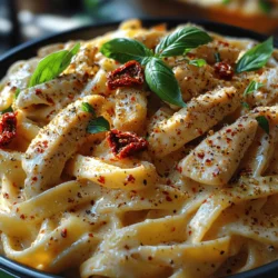 When it comes to a delightful and comforting pasta dish, few recipes can rival the charm of Creamy Sun-Dried Tomato Chicken Pasta. This dish artfully combines the rich decadence of a creamy sauce with the tangy, slightly sweet flavor of sun-dried tomatoes, resulting in a meal that is not only satisfying but also visually appealing. Perfectly suited for both casual weeknight dinners and more refined gatherings, this pasta recipe is a versatile choice that will surely impress your family and friends.