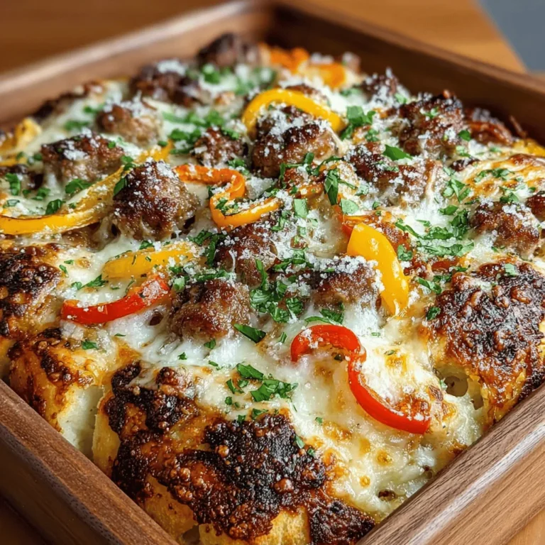 When it comes to comforting dishes that evoke a sense of home, few can compete with the classic flavors found in a pizza bake. The Fiery Sausage and Peppers Pizza Bake is a delightful twist on traditional pizza, combining spicy Italian sausage, vibrant bell peppers, and a melty layer of gooey cheese—all baked to perfection. This dish not only satisfies the craving for pizza but also brings a warm, inviting aroma into your kitchen, making it an ideal meal for family gatherings or cozy nights in.
