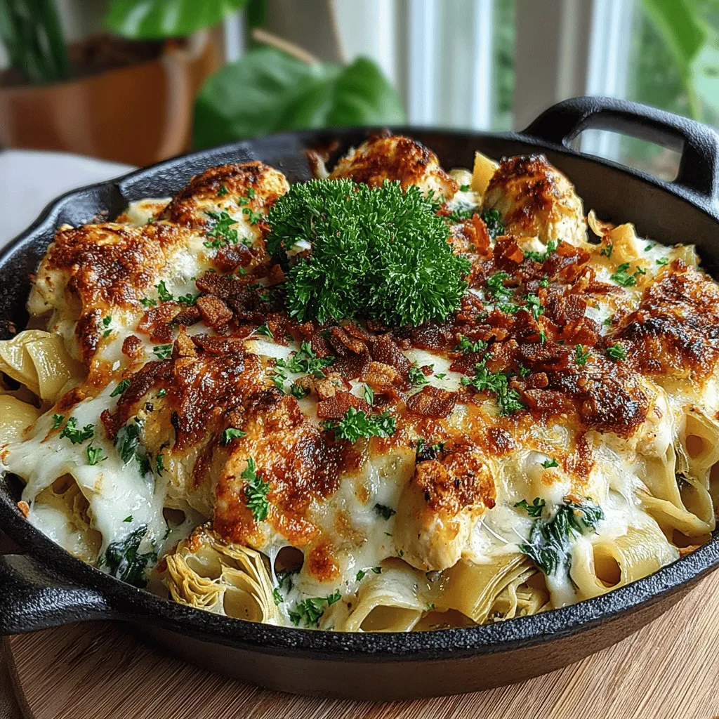 Enhancing the flavor and presentation of your Creamy Spinach Artichoke Chicken Pasta Bake can be easily accomplished with some optional toppings. Consider adding crispy bacon bits for a savory crunch and a sprinkle of fresh parsley for a burst of color and freshness. These toppings not only elevate the dish visually but also add an extra layer of flavor that complements the creamy pasta.