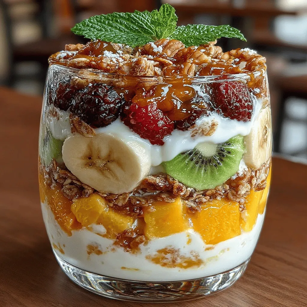 Introducing the Tropical Bliss Fruit & Yogurt Parfait, a vibrant and nutritious dish that embodies the essence of summer with every spoonful. This parfait is not only a feast for the eyes but also a nourishing option that can be enjoyed at any time of the day—be it breakfast, a mid-day snack, or a delightful dessert. Bursting with the flavors of fresh fruit, creamy yogurt, and crunchy granola, this recipe promotes a sense of well-being while satisfying your taste buds.