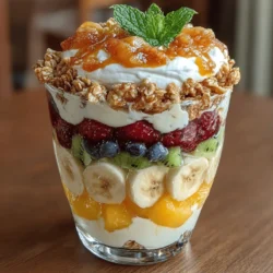 Introducing the Tropical Bliss Fruit & Yogurt Parfait, a vibrant and nutritious dish that embodies the essence of summer with every spoonful. This parfait is not only a feast for the eyes but also a nourishing option that can be enjoyed at any time of the day—be it breakfast, a mid-day snack, or a delightful dessert. Bursting with the flavors of fresh fruit, creamy yogurt, and crunchy granola, this recipe promotes a sense of well-being while satisfying your taste buds.