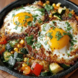 Sunshine Corn & Zucchini Hash is a delightful and colorful dish that brings the essence of summer to your table, regardless of the season. With the sweet crunch of corn, the tender bite of zucchini, and the aromatic undertones of garlic and onion, this dish is as pleasing to the eye as it is to the palate. The vibrant hues of yellow, green, and red create a visually appealing presentation, making it an ideal choice for breakfast, brunch, or as a lively side dish for dinner.