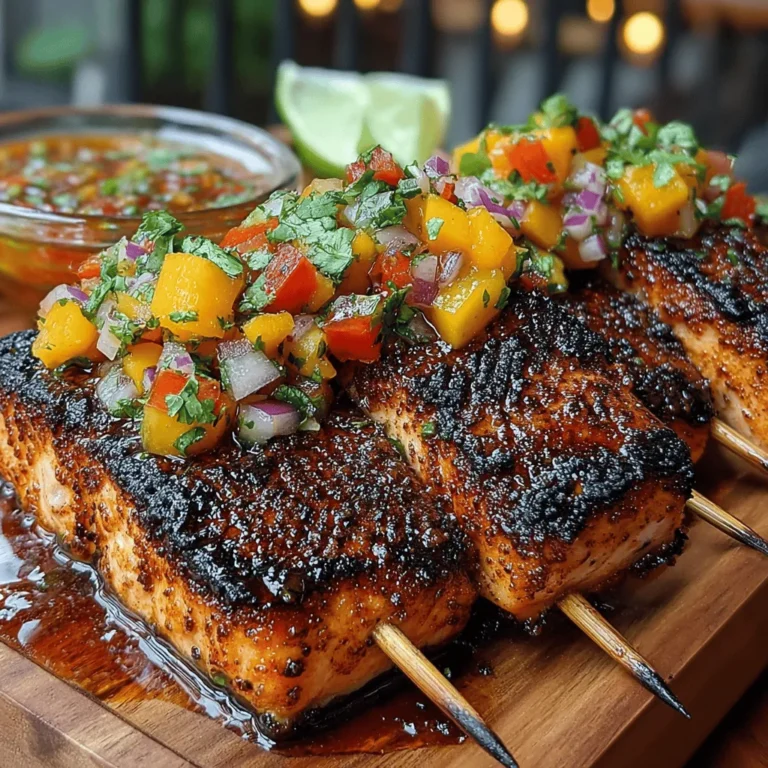 Grilled salmon skewers paired with sweet peach salsa offer a delightful combination of savory and sweet flavors that is sure to satisfy any palate. This dish is not only visually appealing with its vibrant colors, but it also boasts a perfect blend of textures, making it an excellent choice for various occasions. Whether you’re hosting a summer barbecue, planning a family gathering, or simply seeking a healthy weeknight dinner, this recipe is versatile enough to cater to all your needs.