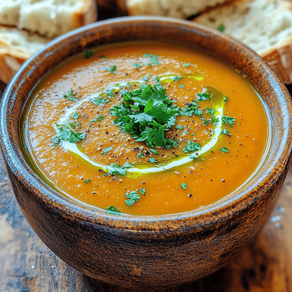 In the world of culinary creations, few dishes embody warmth and comfort quite like a bowl of soup. Among the numerous soup varieties, <strong>Heavenly Roasted Carrot Soup</strong> stands out for its rich flavor, vibrant color, and creamy texture. This recipe is not just about nourishing the body; it’s a delightful experience that tantalizes the taste buds while providing a cozy embrace, perfect for any season.” /></p>
</p>
<h2>Blending the Soup: Best Practices for Creating a Smooth Texture</h2>
</p>
<p>Once your roasted carrots have cooled slightly, it’s time to blend them into a velvety soup. Achieving a smooth texture is key, and here are some tips to help you along the way:</p>
</p>
<p>1. <strong>Let the Soup Cool Slightly</strong>: Before blending, allow the soup to cool for about 10-15 minutes. This helps prevent steam buildup, which can be dangerous if you’re using a traditional blender.</p>
</p>
<p>2. <strong>Use the Right Blender</strong>: An immersion blender is often the easiest and safest tool for blending hot soup directly in the pot. If you choose a traditional blender, make sure to fill it only halfway and leave the lid slightly ajar to allow steam to escape.</p>
</p>
<p>3. <strong>Blend in Batches if Necessary</strong>: If your blender isn’t large enough to accommodate all the soup at once, blend it in batches. This ensures that each portion gets thoroughly blended without overloading your equipment.</p>
</p>
<p>4. <strong>Blend Until Smooth</strong>: Start blending on a low speed and gradually increase to high. Blend until the soup reaches your desired consistency, which should be creamy and free of lumps. If the soup appears too thick, feel free to add more vegetable broth, water, or a splash of cream to achieve the perfect texture.</p>
</p>
<h2>Comparison of Immersion Blender vs. Traditional Blender</h2>
</p>
<p>When it comes to blending soups, the choice between an immersion blender and a traditional blender can significantly affect your cooking experience. Here’s a quick comparison to help you decide:</p>
</p>
<p>– <strong>Immersion Blender</strong>: This handheld device allows you to blend soup directly in the pot, reducing the risk of spills and making cleanup a breeze. It’s generally easier to store and perfect for small kitchens.</p>
</p>
<p>– <strong>Traditional Blender</strong>: While it can create a smoother texture than an immersion blender, using a traditional blender requires transferring the soup, which can be messy and time-consuming. However, traditional blenders usually have more power, allowing you to blend larger quantities more efficiently.</p>
</p>
<p>Ultimately, the choice depends on your personal preference and kitchen equipment. Both methods can yield excellent results!</p>
</p>
<h2>Finishing Touches: Adjusting Seasoning and Consistency</h2>
</p>
<p>After blending your soup, taste it and adjust the seasoning as needed. Here are some finishing touches to consider:</p>
</p>
<p>– <strong>Salt and Pepper</strong>: Start with a pinch of salt and freshly ground black pepper, tasting as you go. The sweetness of the carrots may require a little more salt than you expect, but be careful not to overdo it.</p>
</p>
<p>– <strong>Acidity</strong>: Adding a splash of lemon juice or a dash of vinegar can brighten the flavors of your soup. This is especially important if the soup tastes too sweet.</p>
</p>
<p>– <strong>Creaminess</strong>: For a creamier texture, you can stir in a splash of heavy cream or coconut milk after blending. This not only enhances the flavor but also adds richness.</p>
</p>
<p>– <strong>Consistency</strong>: If the soup is too thick for your liking, gradually add vegetable broth or water until it reaches your desired consistency. Remember, the soup will thicken slightly as it cools.</p>
</p>
<h2>Serving Suggestions: Pairing the Soup with Complementary Dishes</h2>
</p>
<p>Heavenly roasted carrot soup is versatile and pairs well with a variety of dishes. Consider these serving suggestions to elevate your meal:</p>
</p>
<p>– <strong>Crusty Bread</strong>: Serve your soup with a side of crusty sourdough or a gluten-free bread option. The crunchy texture complements the smooth soup beautifully.</p>
</p>
<p>– <strong>Salad</strong>: A fresh, crisp salad can balance the richness of the soup. Consider a simple green salad with mixed greens, cherry tomatoes, and a light vinaigrette to cleanse the palate.</p>
</p>
<p>– <strong>Garnishes</strong>: Enhance the presentation and flavor by garnishing your soup with a dollop of sour cream or yogurt, a sprinkle of fresh herbs like cilantro or parsley, or even roasted pumpkin seeds for added crunch.</p>
</p>
<p>– <strong>Wine Pairing</strong>: For a delightful pairing, consider a light white wine such as Sauvignon Blanc or a light-bodied red like Pinot Noir. Both options can complement the earthy flavors of the carrots.</p>
</p>
<h2>Nutritional Benefits of Carrots</h2>
</p>
<p>Carrots are not only delicious but also packed with nutrients. Here’s an overview of the vitamins and minerals found in this vibrant vegetable:</p>
</p>
<h3>Overview of the Vitamins and Minerals Found in Carrots</h3>
</p>
<p>Carrots are a rich source of essential vitamins and minerals, including:</p>
</p>
<p>– <strong>Vitamin A</strong>: Carrots are well-known for their high beta-carotene content, which the body converts into vitamin A. This vitamin is crucial for maintaining healthy vision, immune function, and skin health.</p>
</p>
<p>– <strong>Vitamin K1</strong>: Important for blood coagulation and bone health, vitamin K1 is abundant in carrots, contributing to overall well-being.</p>
</p>
<p>– <strong>Potassium</strong>: This mineral helps regulate blood pressure and fluid balance in the body, making carrots a heart-healthy choice.</p>
</p>
<p>– <strong>Antioxidants</strong>: Carrots contain antioxidants, including lutein and zeaxanthin, which can protect the body from oxidative stress and reduce the risk of chronic diseases.</p>
</p>
<h3>Discussion on the Health Benefits of Consuming Carrots Regularly</h3>
</p>
<p>Incorporating carrots into your diet can provide numerous health benefits:</p>
</p>
<p>– <strong>Supports Eye Health</strong>: The beta-carotene in carrots is associated with improved vision and may help prevent age-related macular degeneration.</p>
</p>
<p>– <strong>Boosts Immunity</strong>: The vitamins and antioxidants found in carrots can strengthen the immune system, helping your body fight off infections and diseases.</p>
</p>
<p>– <strong>Promotes Healthy Skin</strong>: The antioxidants and vitamins in carrots also contribute to healthy skin, providing hydration and reducing signs of aging.</p>
</p>
<h3>The Role of Soup in a Balanced Diet, Particularly in Colder Months</h3>
</p>
<p>Soups are an excellent way to incorporate a variety of nutrients into your diet. They are generally low in calories but high in vitamins and minerals, making them a perfect choice for maintaining a balanced diet. In colder months, warm soups like roasted carrot soup can be particularly comforting, providing warmth and nourishment while keeping you hydrated.</p>
</p>
<h2>Variations and Customizations</h2>
</p>
<p>One of the great things about roasted carrot soup is its versatility. Here are some ideas for variations and customizations to suit your taste or dietary restrictions:</p>
</p>
<h3>Exploring Alternative Ingredients for Different Flavors</h3>
</p>
<p>– <strong>Ginger or Turmeric</strong>: For an added warmth and spice, incorporate fresh ginger or turmeric. Both ingredients not only enhance the flavor but also bring additional health benefits, such as anti-inflammatory properties.</p>
</p>
<p>– <strong>Other Vegetables</strong>: Get creative by adding other vegetables like sweet potatoes or butternut squash for a sweeter flavor profile. Roasting these vegetables along with the carrots will deepen their flavors.</p>
</p>
<h3>Suggestions for Flavoring Alternatives</h3>
</p>
<p>– <strong>Spices</strong>: Incorporate spices like cumin, coriander, or smoked paprika for added depth. These spices can transform the soup into a more exotic dish.</p>
</p>
<p>– <strong>Herbs</strong>: Fresh or dried herbs such as thyme, rosemary, or dill can enhance the flavor and aroma of the soup, making it even more delightful.</p>
</p>
<h3>Catering to Dietary Restrictions</h3>
</p>
<p>If you have specific dietary needs, this soup can easily be adapted:</p>
</p>
<p>– <strong>Nut-Free</strong>: This recipe is inherently nut-free, making it a safe option for those with nut allergies.</p>
</p>
<p>– <strong>Dairy-Free</strong>: Substitute any cream with coconut milk or a dairy-free yogurt to maintain creaminess while adhering to dairy-free diets.</p>
</p>
<h2>Pairing Recommendations</h2>
</p>
<p>To create a well-rounded meal with your roasted carrot soup, consider the following pairing recommendations:</p>
</p>
<h3>Ideal Sides or Dishes to Serve with Roasted Carrot Soup</h3>
</p>
<p>– <strong>Crusty Bread Options</strong>: Alongside your soup, serve slices of crusty sourdough bread, or for gluten-free options, consider almond flour bread or gluten-free rolls.</p>
</p>
<p>– <strong>Salad Combinations</strong>: A refreshing arugula salad with a lemon vinaigrette or a classic Caesar salad can complement the sweetness of the soup and provide a satisfying crunch.</p>
</p>
<h3>Wine and Beverage Pairings</h3>
</p>
<p>– <strong>Wine Pairings</strong>: A light white wine such as Chardonnay or a refreshing rosé can enhance the flavors of your soup. If you prefer non-alcoholic options, try sparkling water with a slice of lemon or a herbal iced tea.</p>
</p>
<h2>Conclusion</h2>
</p>
<p>Heavenly roasted carrot soup is a simple yet delicious recipe that combines the natural sweetness of carrots with aromatic spices and herbs. The process of roasting enhances the flavors, while blending creates a creamy consistency that is both comforting and nourishing.</p>
</p>
<p>Encourage your culinary creativity by experimenting with various flavors and ingredients to make the recipe your own. The nutritional benefits of carrots, alongside the warmth and comfort of homemade soup, make it a perfect addition to your meal rotation, especially in colder months.</p>
</p>
<p>So gather your ingredients, embrace the joy of cooking, and indulge in the goodness of roasted carrot soup. Whether enjoyed as a starter or paired with your favorite sides, this soup is sure to warm your heart and nourish your body. Happy cooking!</p>
</div>
