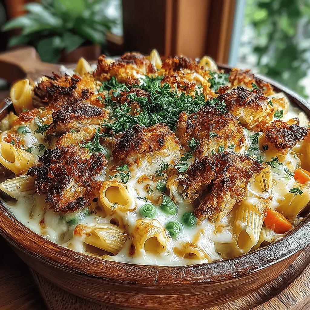 To create this mouthwatering Cheesy Chicken Pot Pie Pasta, you'll need an array of ingredients that balance flavor, texture, and comfort. Here’s what you'll need: