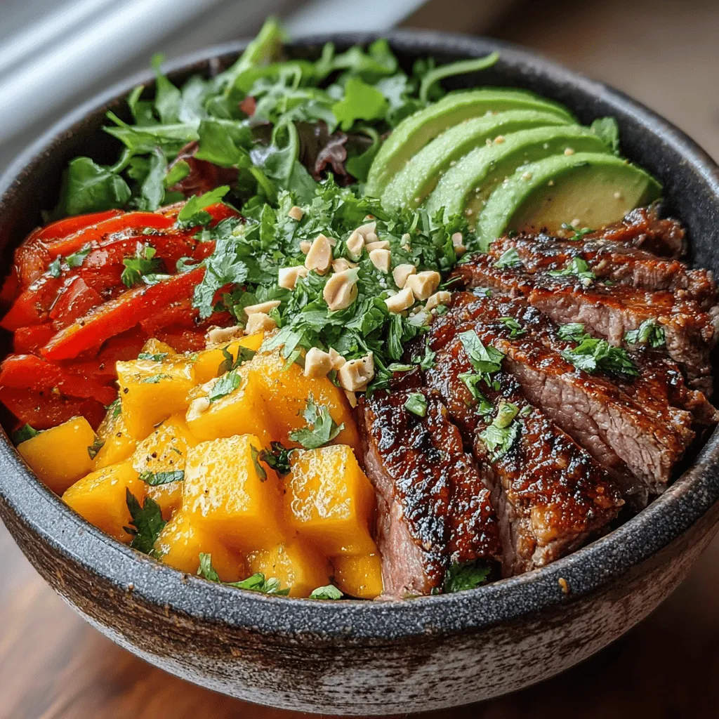 The Tropical Tango Mango & Beef Salad Bowl is a vibrant dish that brings together the lush sweetness of ripe mangoes, the savory richness of perfectly cooked beef, and the crisp freshness of assorted greens. This salad bowl is not just a feast for the eyes; it’s a celebration of flavors and textures that will tantalize your taste buds. Whether you’re looking for a refreshing lunch option or a light dinner that doesn’t skimp on taste, this salad bowl is sure to impress.