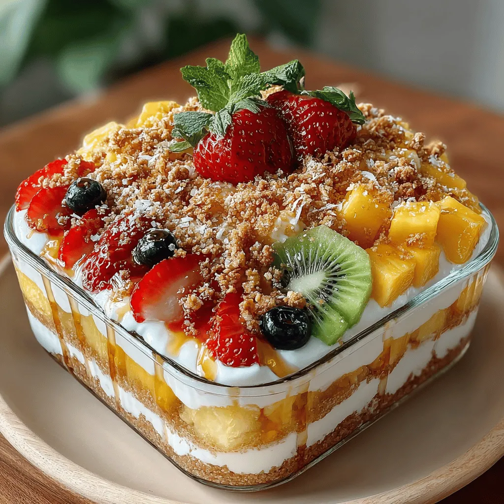 The combination of vanilla and lemon juice is pivotal in elevating the taste of the Tropical Paradise Fruit Casserole. Vanilla adds a warm, sweet aroma that complements the natural sweetness of the fruits, while lemon juice provides a zesty brightness that enhances the overall flavor profile. This duo not only enriches the taste but also contributes to the freshness of the dish, making every bite feel refreshing and invigorating.