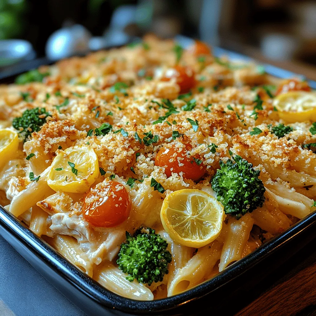 If you're searching for a meal that combines vibrant flavors with the comfort of a warm, hearty dish, look no further than Zesty Lemon Parmesan Chicken Pasta Bake. This recipe is a delightful twist on the classic pasta bake, infusing it with the bright and refreshing notes of lemon and the rich, savory depth of Parmesan cheese. The result is a dish that not only satisfies but also lifts the spirit, making it perfect for family dinners or gatherings with friends.
