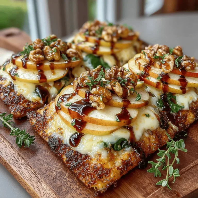 When it comes to comfort food, few dishes embody warmth and indulgence quite like the Cozy Apple Brie and Walnut Flatbread. Imagine a perfectly baked flatbread topped with creamy Brie cheese, sweet and crisp apples, and crunchy walnuts, all drizzled with a tangy balsamic glaze. This delightful combination of flavors creates a dish that is not only satisfying but also versatile enough to serve as a snack, appetizer, or a light meal. Whether you're hosting a gathering, enjoying a quiet evening at home, or looking for a unique addition to your brunch menu, this recipe is bound to impress.