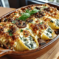 - 12 jumbo pasta shells - 2 cups fresh spinach, chopped - 1 cup mushrooms, diced (any variety, such as cremini or button) - 1 tablespoon olive oil - 2 cloves garlic, minced - 1 cup ricotta cheese - 1 cup cottage cheese - 1 cup shredded mozzarella cheese - 1/2 cup grated Parmesan cheese - 1 teaspoon salt - 1/2 teaspoon black pepper - 1 teaspoon Italian seasoning - 2 cups marinara sauce