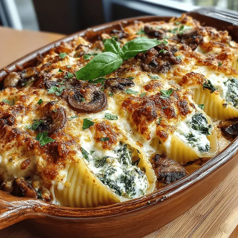 - 12 jumbo pasta shells - 2 cups fresh spinach, chopped - 1 cup mushrooms, diced (any variety, such as cremini or button) - 1 tablespoon olive oil - 2 cloves garlic, minced - 1 cup ricotta cheese - 1 cup cottage cheese - 1 cup shredded mozzarella cheese - 1/2 cup grated Parmesan cheese - 1 teaspoon salt - 1/2 teaspoon black pepper - 1 teaspoon Italian seasoning - 2 cups marinara sauce