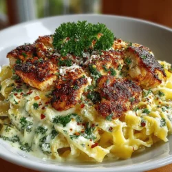 - 8 ounces fettuccine or spaghetti - 2 boneless, skinless chicken breasts - 2 tablespoons olive oil - 4 cloves garlic, minced - 1 cup heavy cream - 1 cup grated Parmesan cheese - 1 teaspoon Italian seasoning - Salt and pepper to taste - Optional: red pepper flakes for heat - Fresh parsley, chopped for garnish