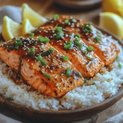 - 4 salmon fillets (skin-on or skinless) - 1/4 cup soy sauce (can use low sodium) - 1/4 cup honey - 2 cloves garlic, minced - 1 tablespoon fresh ginger, grated - 1 tablespoon rice vinegar - 1 tablespoon sesame oil - 2 cups jasmine rice - 4 cups water - Optional garnishes: sliced green onions, sesame seeds, or cilantro