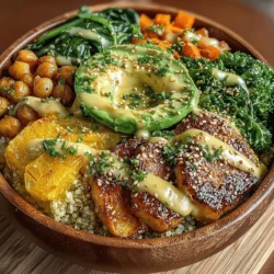 - 1 medium sweet potato, diced - 1 can (15 oz) chickpeas, drained and rinsed - 1 cup quinoa, rinsed - 2 tablespoons olive oil - 1 teaspoon paprika - 1 teaspoon garlic powder - Salt and pepper to taste - 2 cups fresh spinach or mixed greens - 1 avocado, sliced - 2 tablespoons tahini - Juice of 1 lemon - Water (for cooking quinoa)