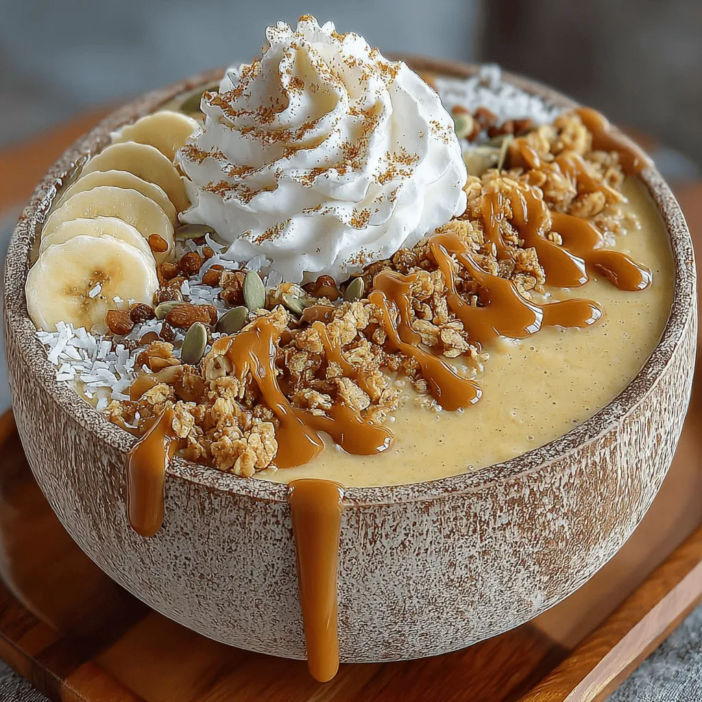 - 1 cup canned pumpkin puree - 1 frozen banana - 1 cup almond milk (or any milk of choice) - 2 tablespoons maple syrup (or honey, to taste) - 1 teaspoon vanilla extract - 1 teaspoon pumpkin pie spice - 1/2 teaspoon cinnamon - 1 tablespoon chia seeds (optional) - Toppings: granola, nuts, seeds, or fresh fruit (as desired)