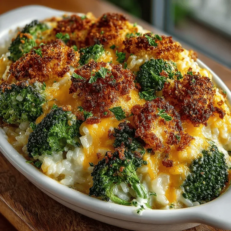 - 2 cups fresh or frozen broccoli florets - 1 cup uncooked rice (white or brown) - 2 cups vegetable or chicken broth - 1 cup sharp cheddar cheese, shredded - 1 cup mozzarella cheese, shredded - 1/2 cup grated Parmesan cheese - 1 medium onion, diced - 2 cloves garlic, minced - 1/2 teaspoon salt - 1/4 teaspoon black pepper - 1/2 teaspoon paprika (optional) - 1/2 cup breadcrumbs (optional, for topping) - Fresh parsley, chopped (optional, for garnish)