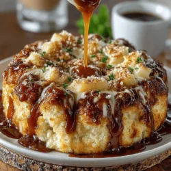 Caramel Apple Monkey Bread is a delightful concoction that seamlessly blends the warmth of freshly baked bread with the rich flavors of caramel and apple. This dessert—or breakfast treat, depending on how you choose to indulge—offers an interactive experience that invites everyone to pull apart pieces of soft, gooey dough, making it a hit at gatherings, family brunches, or cozy evenings spent at home. The delightful aroma of cinnamon and caramel wafting through the kitchen is sure to captivate your senses and make your mouth water in anticipation.