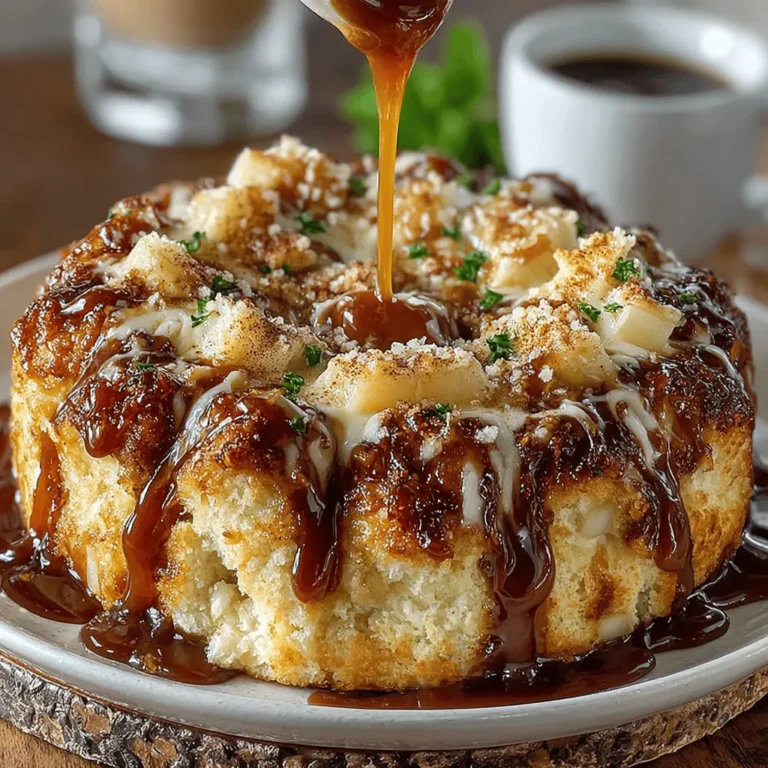 Caramel Apple Monkey Bread is a delightful concoction that seamlessly blends the warmth of freshly baked bread with the rich flavors of caramel and apple. This dessert—or breakfast treat, depending on how you choose to indulge—offers an interactive experience that invites everyone to pull apart pieces of soft, gooey dough, making it a hit at gatherings, family brunches, or cozy evenings spent at home. The delightful aroma of cinnamon and caramel wafting through the kitchen is sure to captivate your senses and make your mouth water in anticipation.