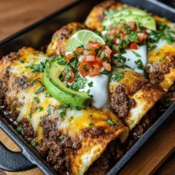 - 1 pound ground beef - 1 medium onion, diced - 1 red bell pepper, diced - 1 yellow bell pepper, diced - 1 cup corn (fresh or frozen) - 1 can (15 oz) black beans, rinsed and drained - 2 cups fresh spinach, chopped - 2 cups enchilada sauce (store-bought or homemade) - 8 large flour tortillas - 1 ½ cups shredded cheese (cheddar or Monterey Jack) - Optional toppings: sour cream, chopped cilantro, sliced jalapeños, avocado