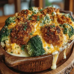 Once you have assembled your Cheesy Broccoli and Rice Casserole, it’s time to bake it to perfection. Preheat your oven to 350°F (175°C) and place the casserole in the center of the oven. Bake for approximately 30-35 minutes or until the top is golden brown and the cheese is bubbly. To ensure the casserole is done, insert a knife or fork into the center. If it comes out clean and the edges are slightly crispy, your casserole is ready to be taken out. If the cheese isn’t bubbling to your satisfaction, you can broil it for an additional 1-2 minutes, keeping a close eye to avoid burning.