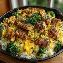 - 1 pound boneless, skinless chicken breasts - 1 cup long-grain white rice - 2 cups fresh broccoli florets - 1 cup shredded cheddar cheese - 1 medium onion, diced - 2 cloves garlic, minced - 4 cups chicken broth - 1 teaspoon paprika - 1/2 teaspoon black pepper - 1/2 teaspoon salt - 2 tablespoons olive oil