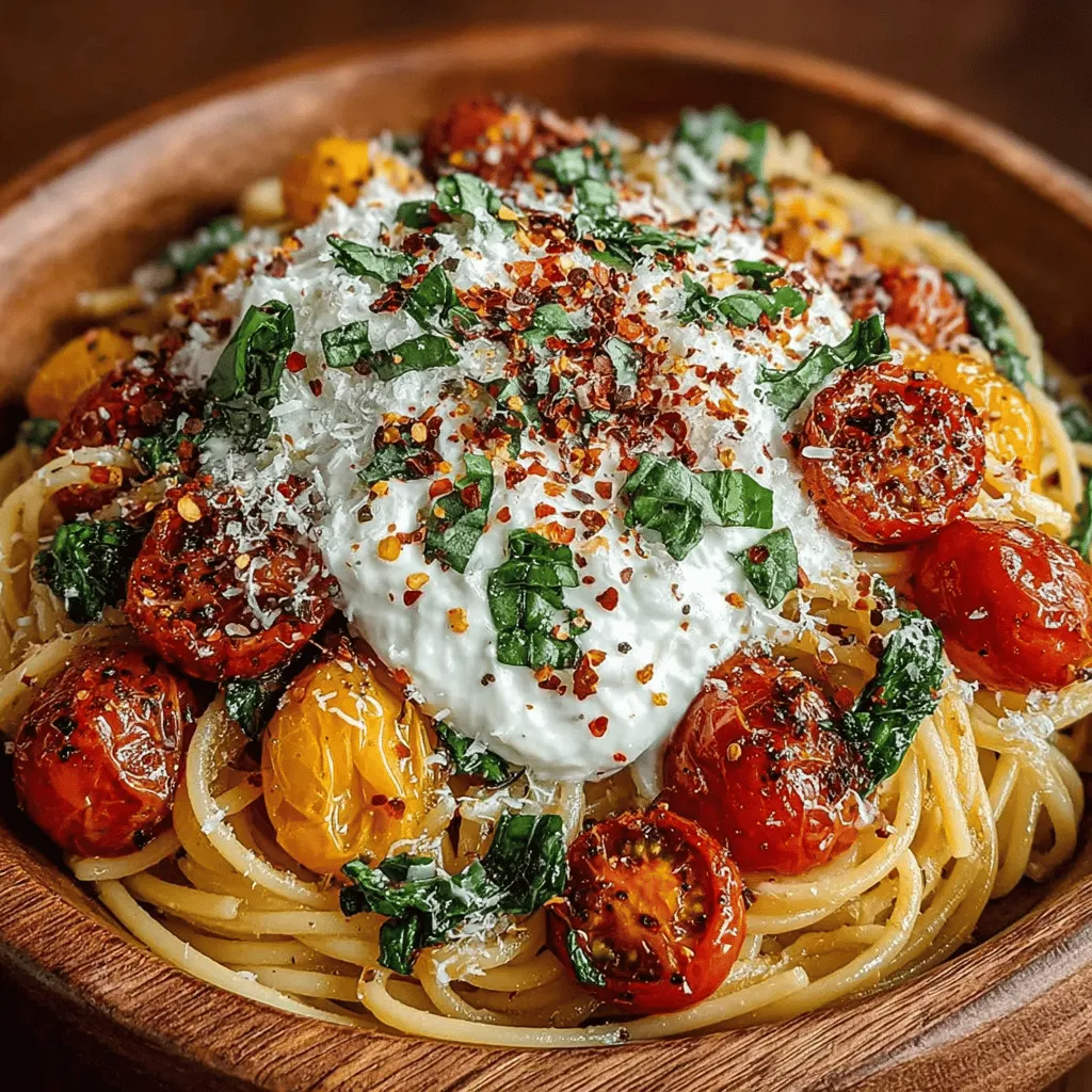 - 8 oz spaghetti (or pasta of choice) - 2 cups cherry tomatoes, halved - 3 cloves garlic, minced - 1 cup heavy cream - 1 cup fresh basil leaves, chopped - 1/2 cup grated Parmesan cheese - 2 tablespoons olive oil - Salt and pepper to taste