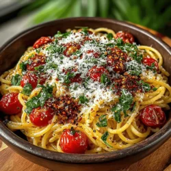 - 8 oz spaghetti (or pasta of choice) - 2 cups cherry tomatoes, halved - 3 cloves garlic, minced - 1 cup heavy cream - 1 cup fresh basil leaves, chopped - 1/2 cup grated Parmesan cheese - 2 tablespoons olive oil - Salt and pepper to taste