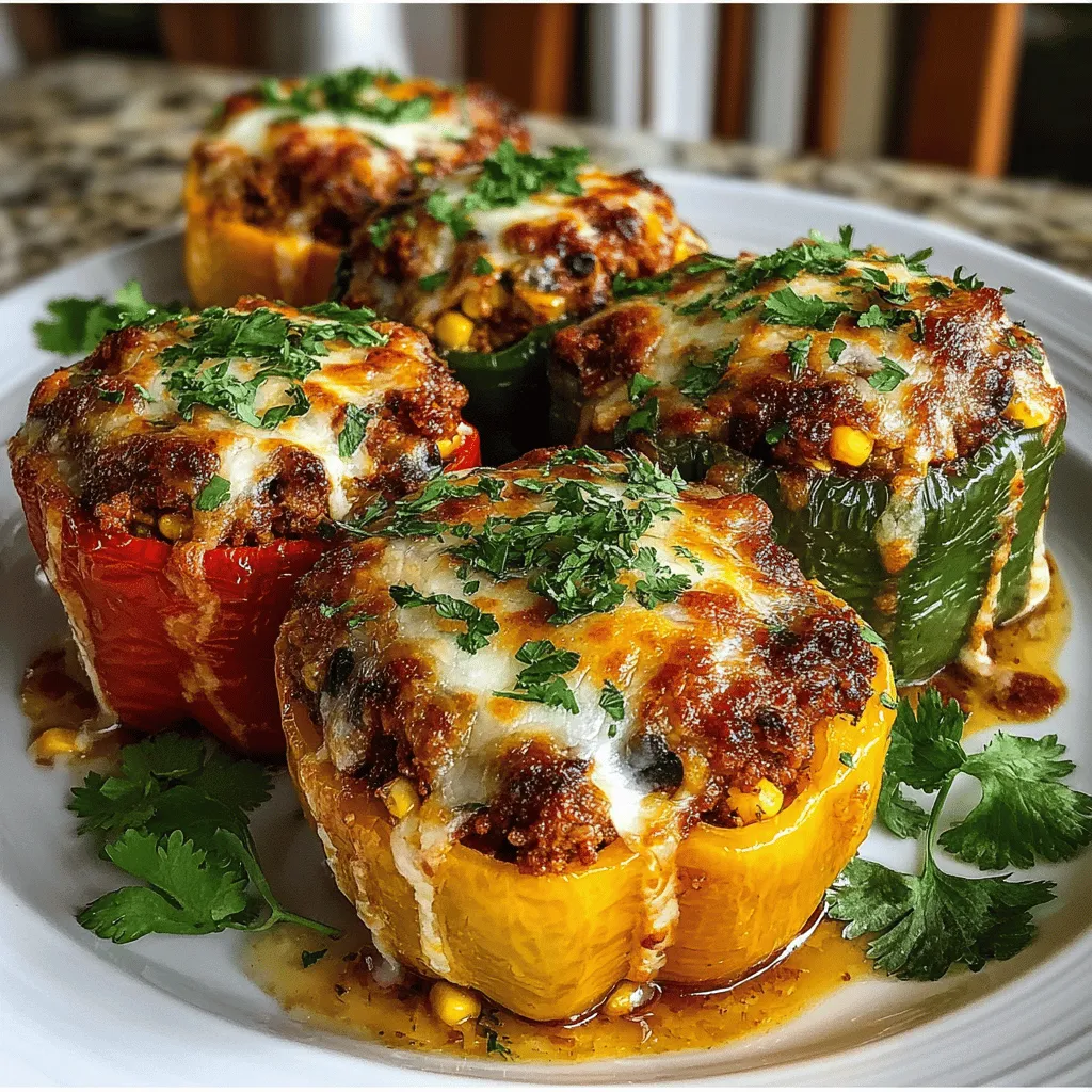 - 4 large bell peppers (any color) - 1 pound ground turkey - 1 cup quinoa, rinsed - 2 cups low-sodium chicken broth or water - 1 small onion, diced - 2 cloves garlic, minced - 1 cup diced tomatoes (canned or fresh) - 1 teaspoon ground cumin - 1 teaspoon smoked paprika - 1 teaspoon chili powder - Salt and pepper to taste - Fresh parsley or cilantro, for garnish