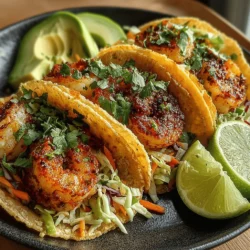 - 1 pound large shrimp, peeled and deveined - 1 tablespoon olive oil - 1 teaspoon chili powder - 1 teaspoon ground cumin - 1/2 teaspoon cayenne pepper (adjust to taste) - Salt and pepper to taste - 8 corn or flour tortillas - 1 cup shredded cabbage - 1/2 cup chopped fresh cilantro - 1/4 cup lime juice - 1 tablespoon honey - 1/4 teaspoon garlic powder