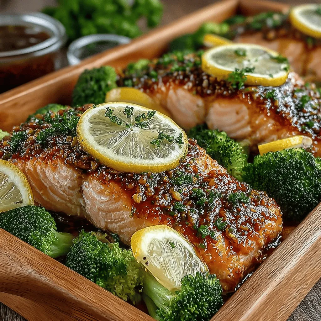 - 4 salmon fillets (about 6 ounces each) - 2 cups fresh broccoli florets - 1/4 cup honey - 2 tablespoons Dijon mustard - 2 tablespoons olive oil - 3 cloves garlic, minced - 2 tablespoons soy sauce (optional) - Salt and pepper, to taste - Lemon wedges, for serving (optional)