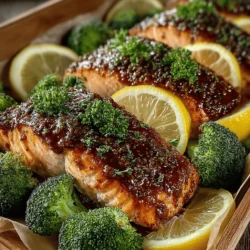 - 4 salmon fillets (about 6 ounces each) - 2 cups fresh broccoli florets - 1/4 cup honey - 2 tablespoons Dijon mustard - 2 tablespoons olive oil - 3 cloves garlic, minced - 2 tablespoons soy sauce (optional) - Salt and pepper, to taste - Lemon wedges, for serving (optional)