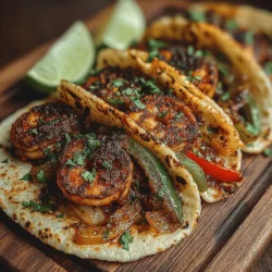 - 1 pound large shrimp, peeled and deveined - 2 tablespoons olive oil - 1 teaspoon chili powder - 1 teaspoon cumin - 1 teaspoon garlic powder - 1 teaspoon paprika - Salt and pepper to taste - 1 red bell pepper, sliced - 1 green bell pepper, sliced - 1 medium onion, sliced - 4 flour or corn tortillas - Optional toppings: sour cream, guacamole, salsa, cilantro, lime wedges