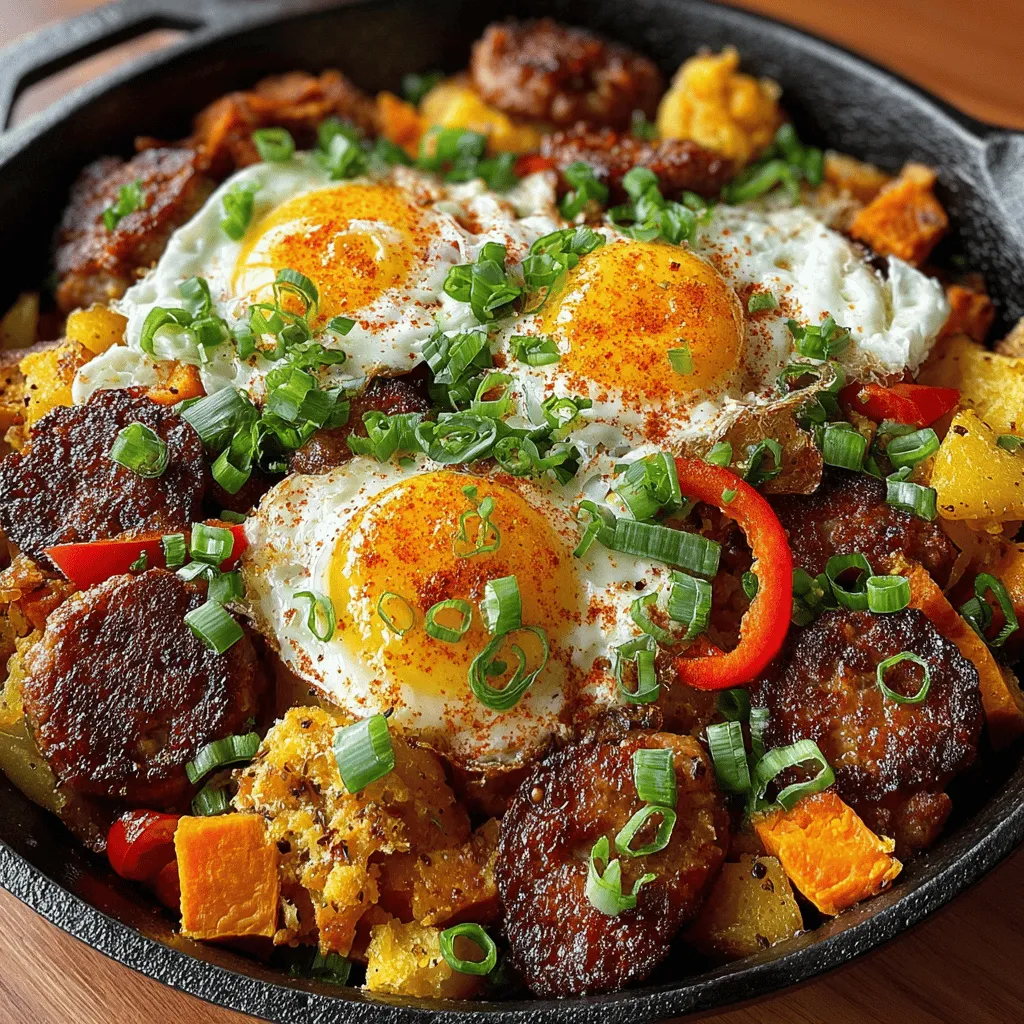 - 1 pound Italian sausage (spicy or mild, based on preference) - 2 medium sweet potatoes, peeled and diced - 1 red bell pepper, chopped - 1 medium onion, diced - 3 cloves garlic, minced - 1 teaspoon smoked paprika - 1/2 teaspoon ground cumin - 1/4 teaspoon cayenne pepper (optional, for heat) - Salt and pepper to taste - 2 tablespoons olive oil - Fresh parsley for garnish (optional)