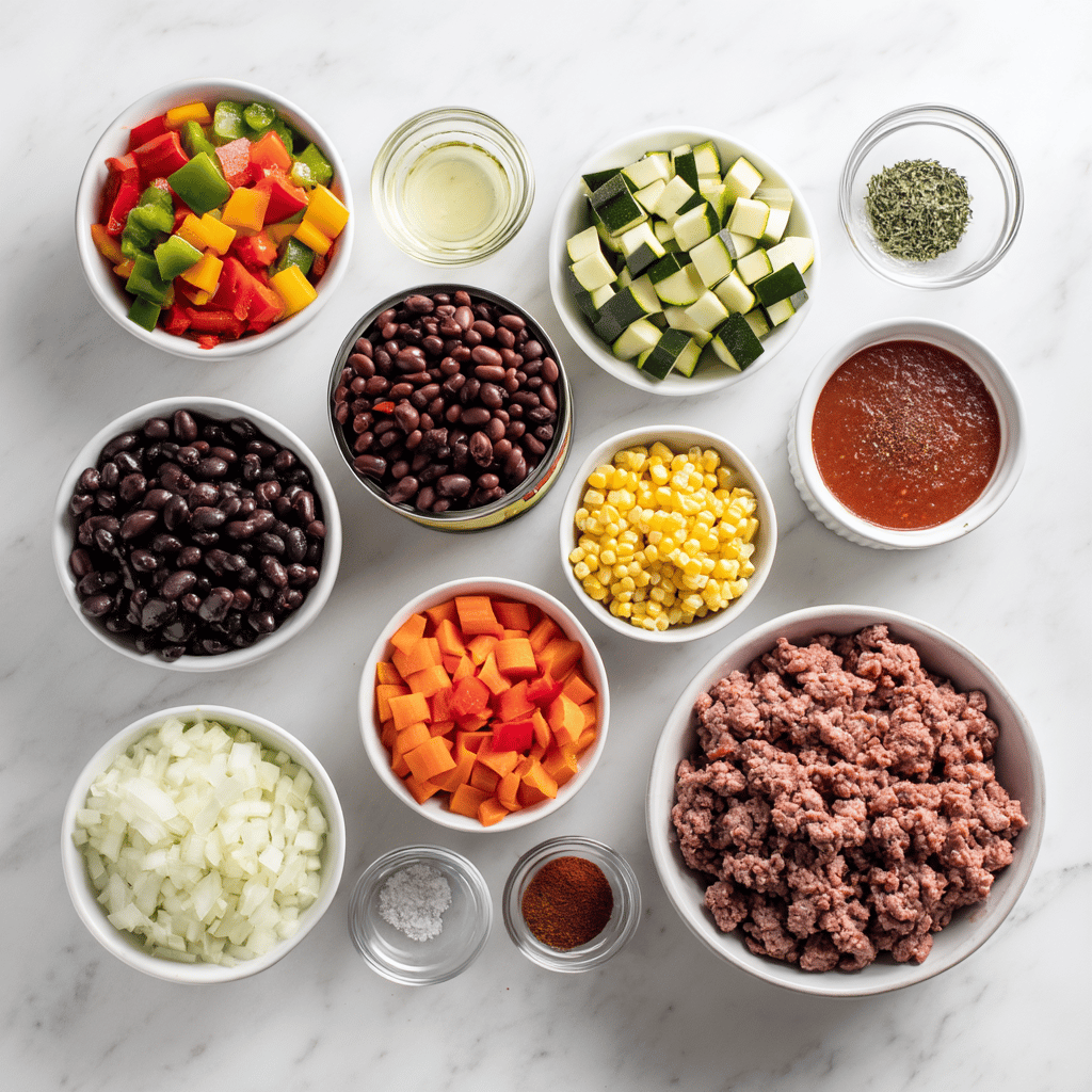 Ingredients for Family-Friendly Slow Cooker Chili with a Veggie Boost